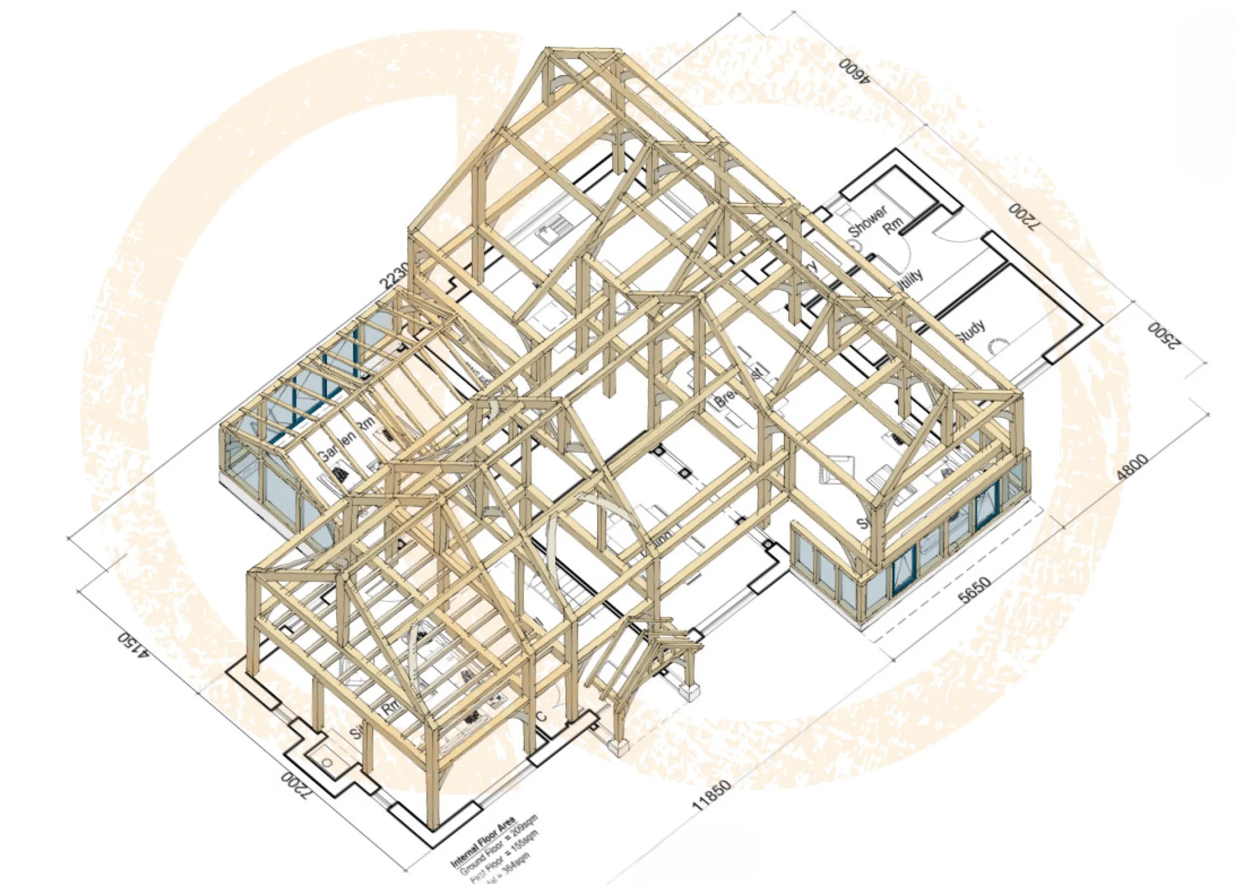 A sketch design concept of an oak frame home