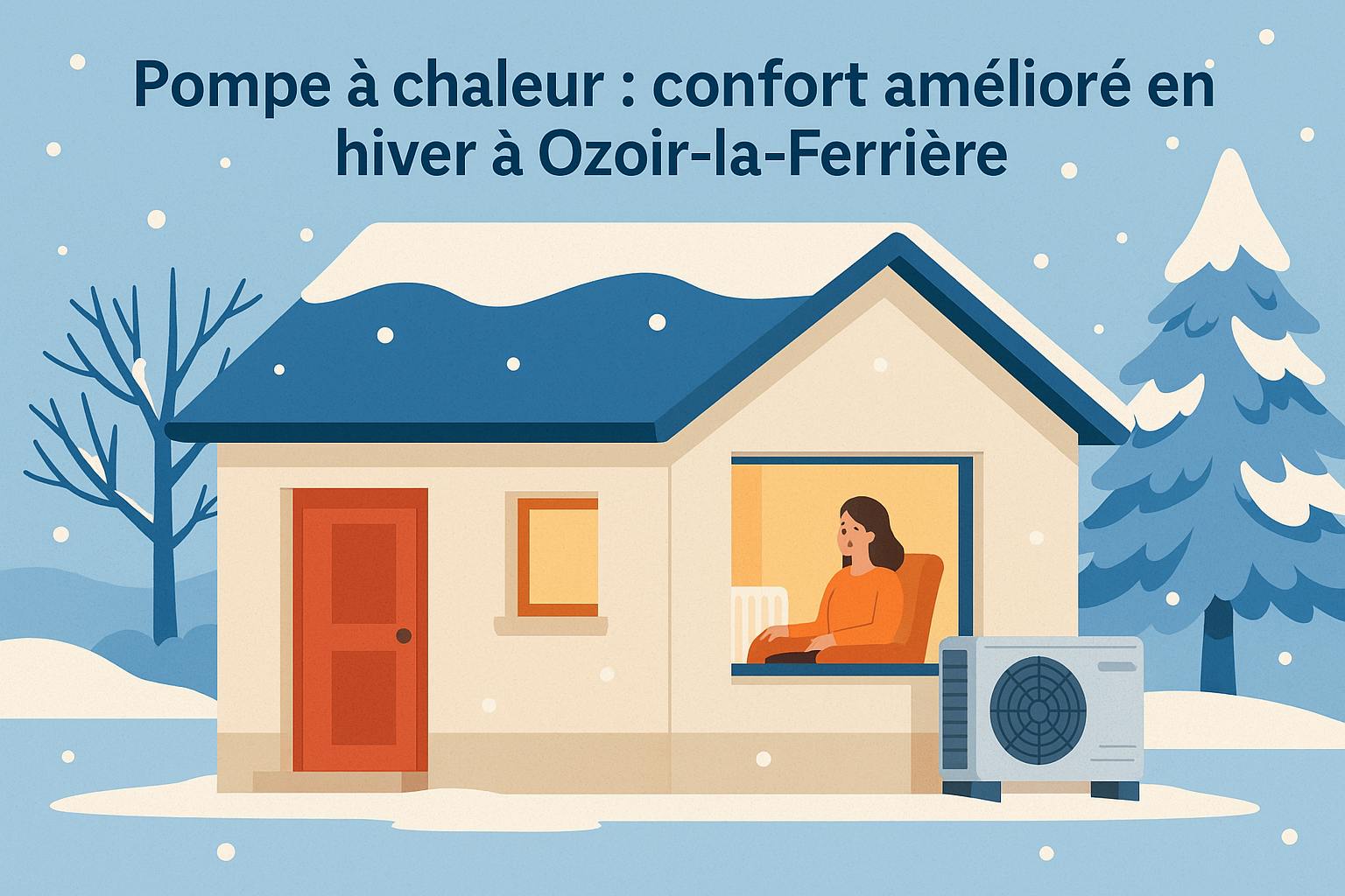 Maison chauffée grâce à une pompe à chaleur air/eau en hiver à Ozoir-la-Ferrière, illustrant le gain de confort thermique