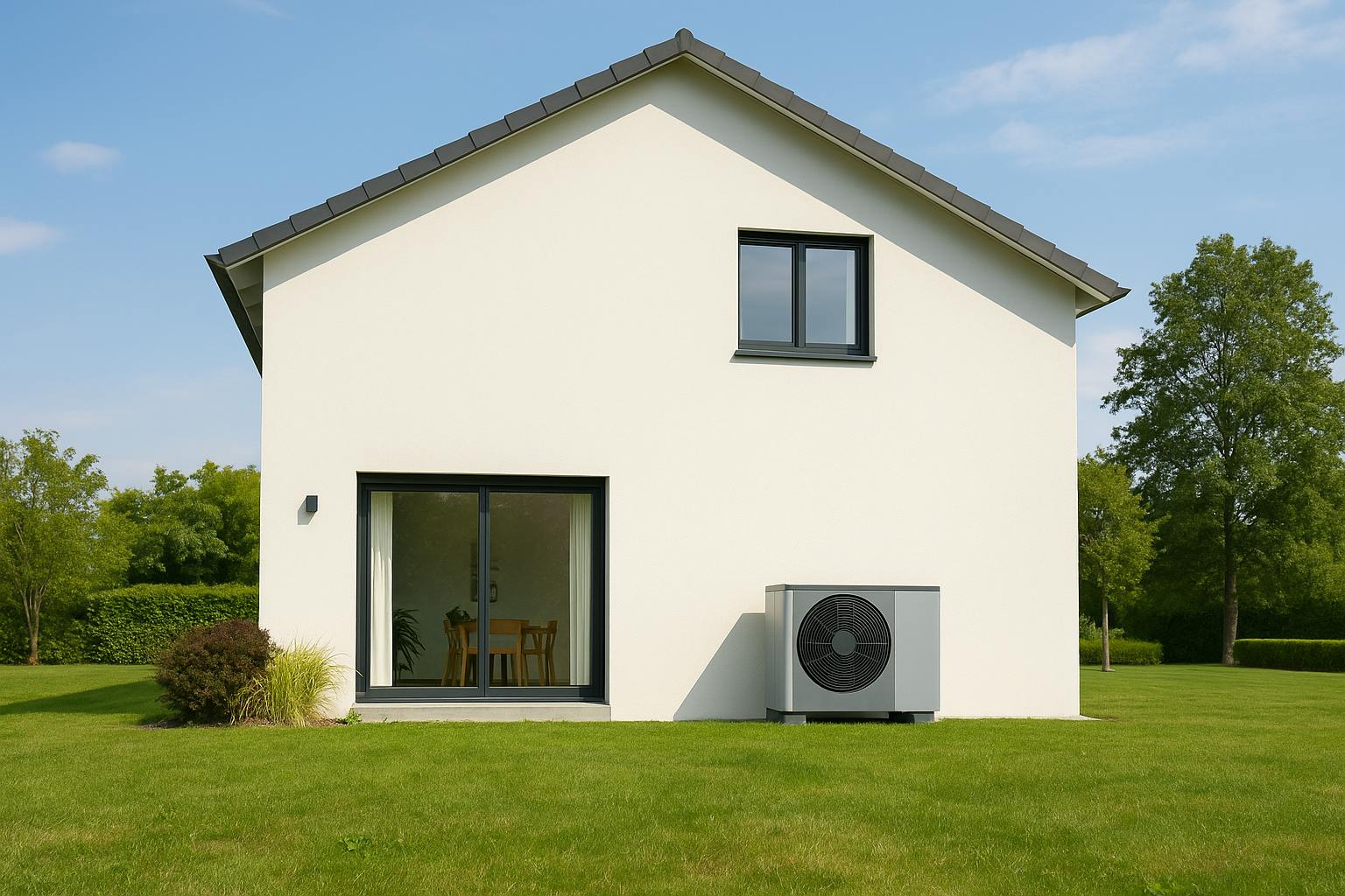 Maison moderne équipée d’une pompe à chaleur air-eau Carrefour Énergies, installation accessible dès 990 € aides déduites