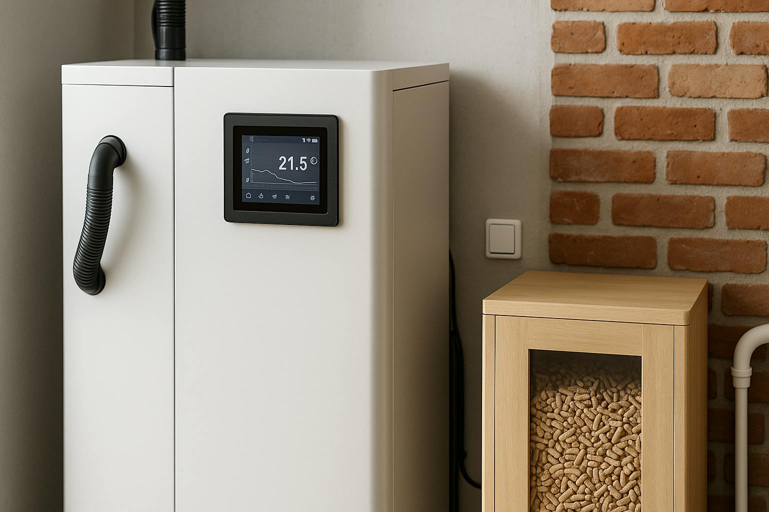 Chaudière à granulés moderne connectée avec écran de contrôle