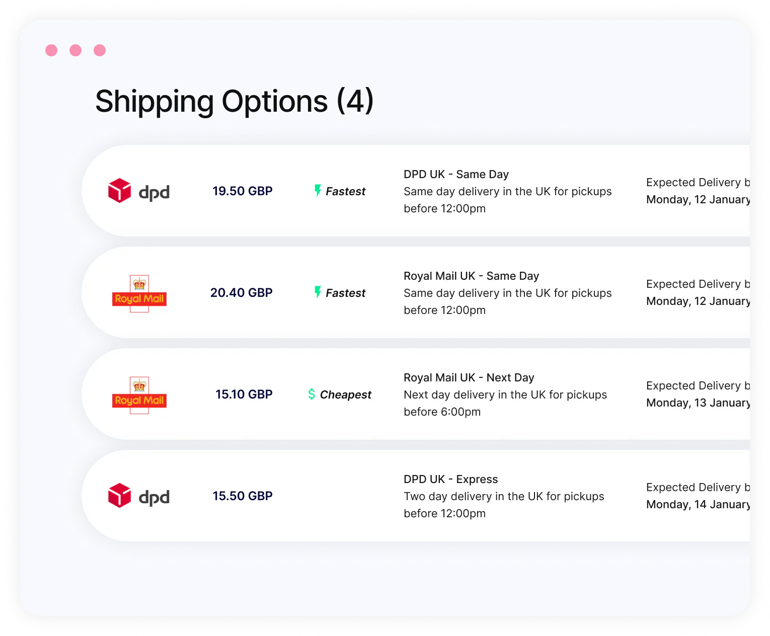 Compare shipping options and prices