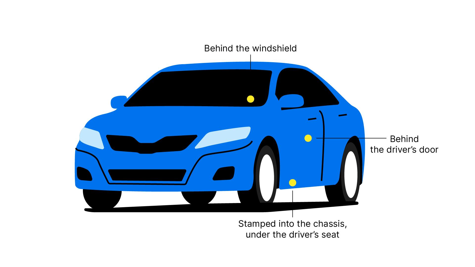 Toyota VIN number location on a car