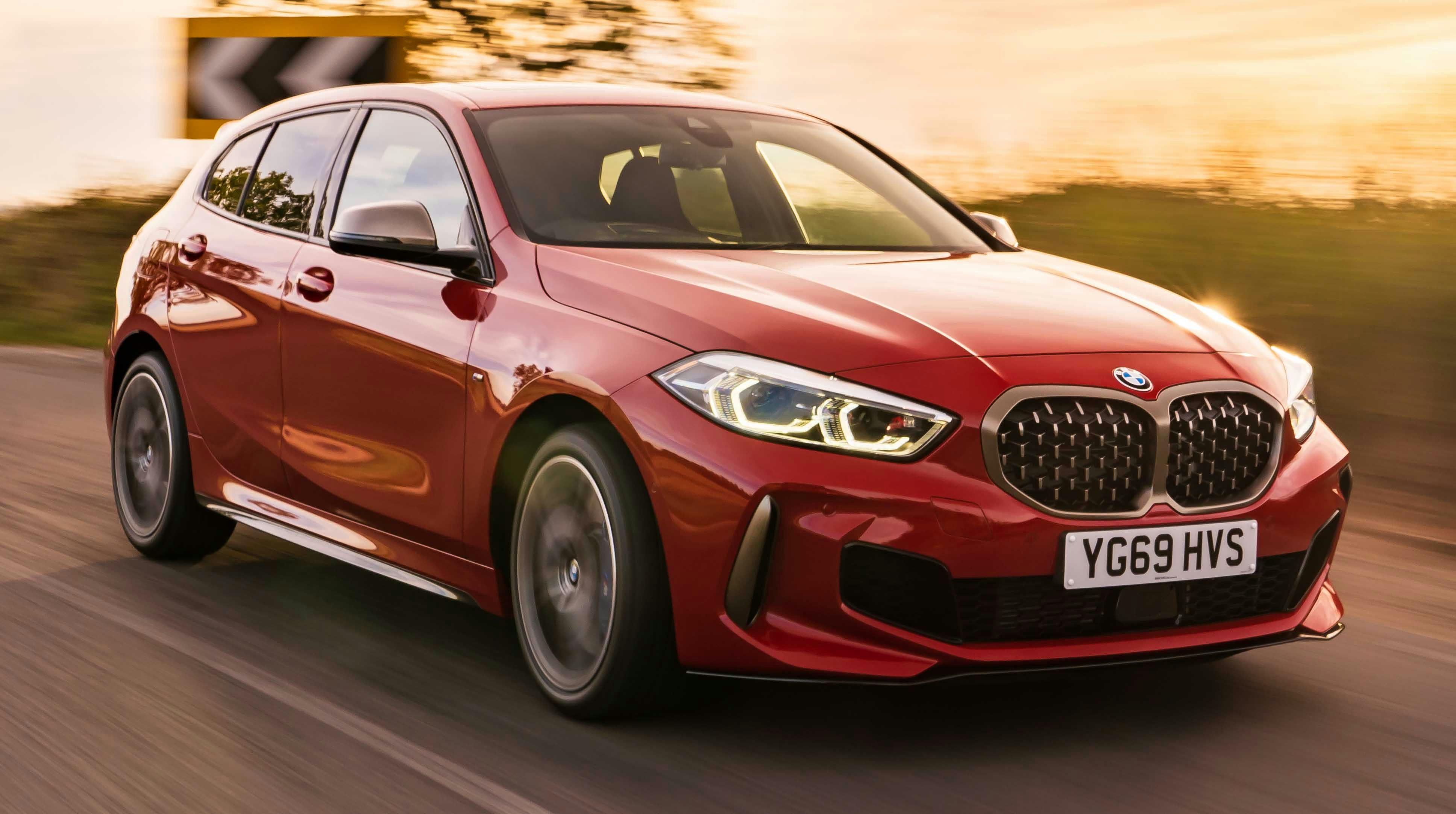 BMW M135i 2023 front 3/4 driving