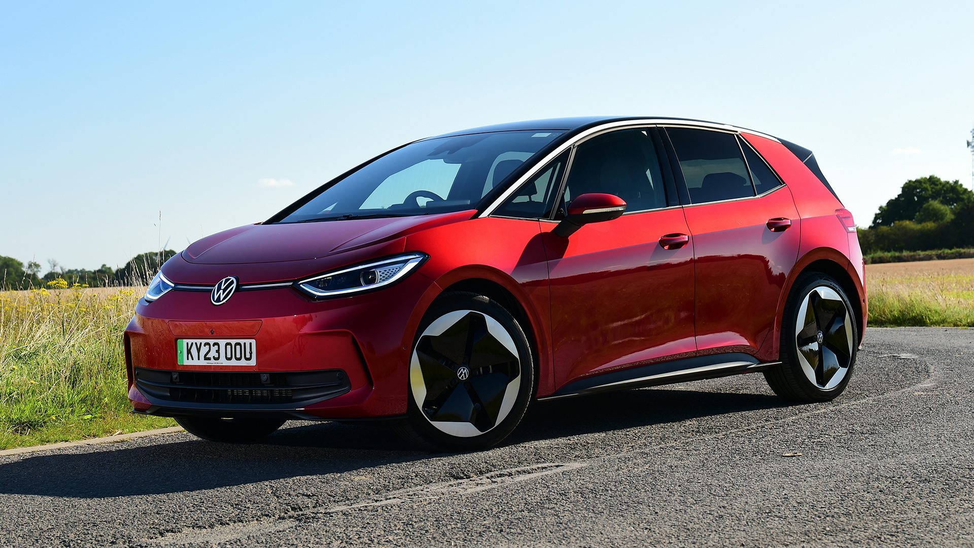 2025 Volkswagen ID.3 RHD red exterior front three quarter view static
