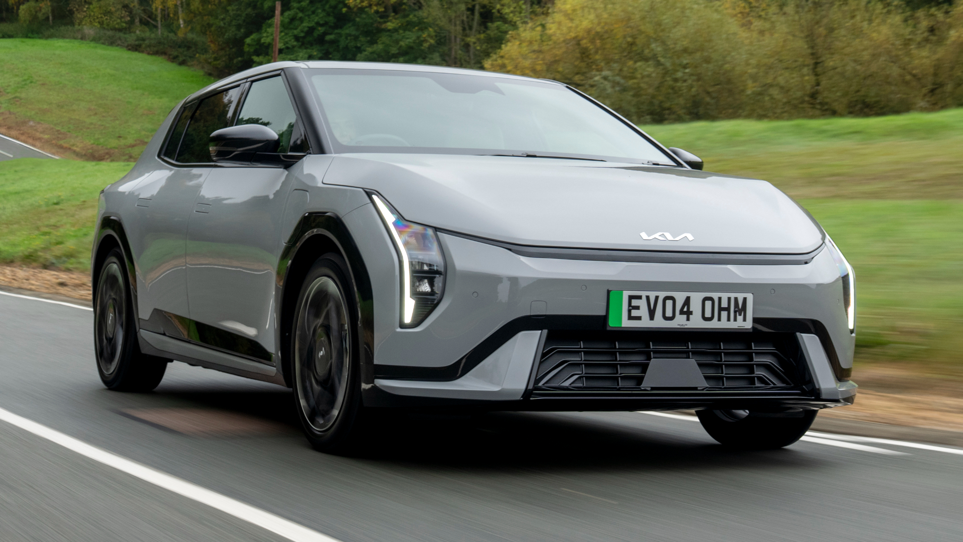2026 Kia EV4 front quarter, moving