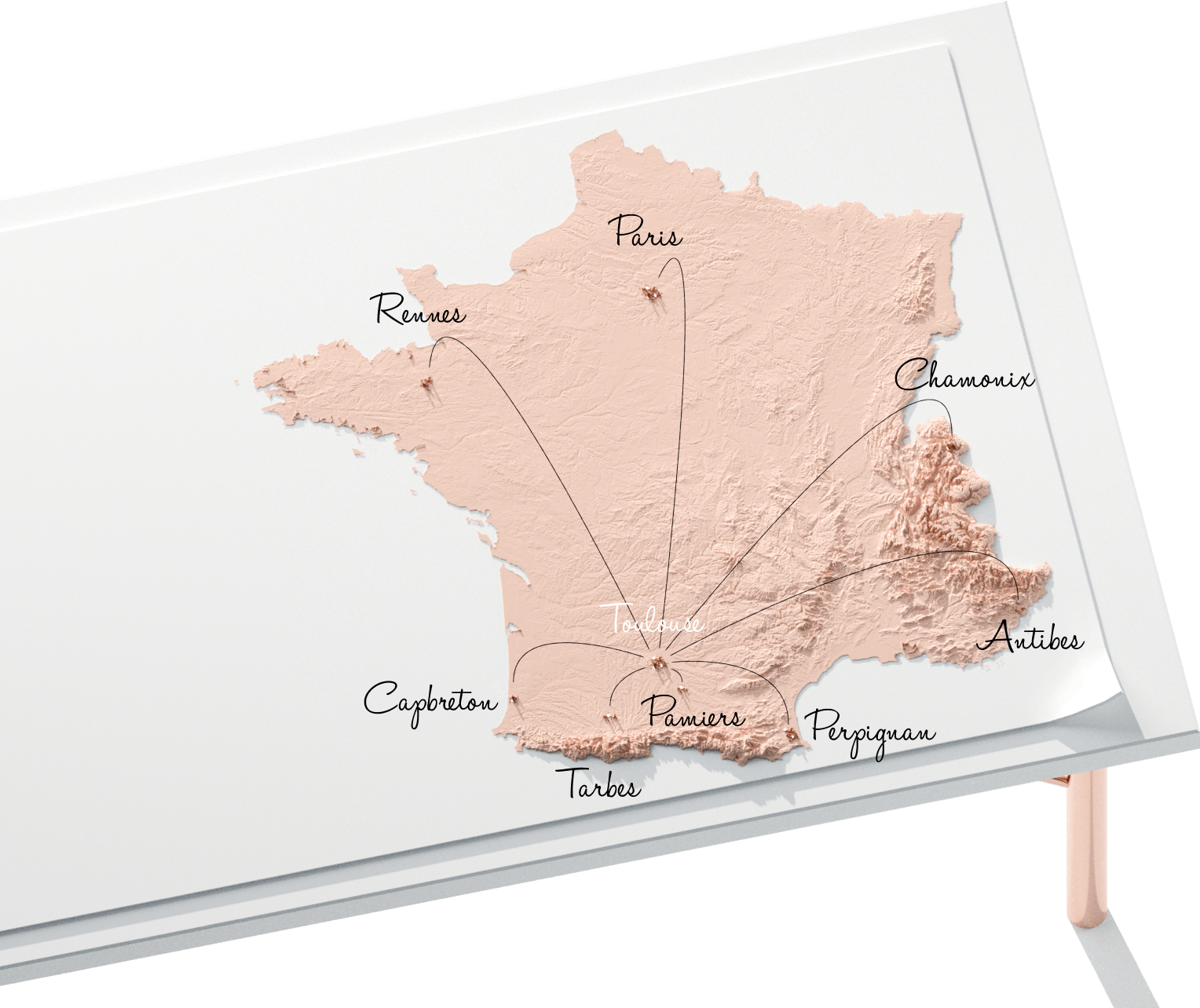 carte de France montrant les villes où sont localisés les client du cabinet Casas & Associés