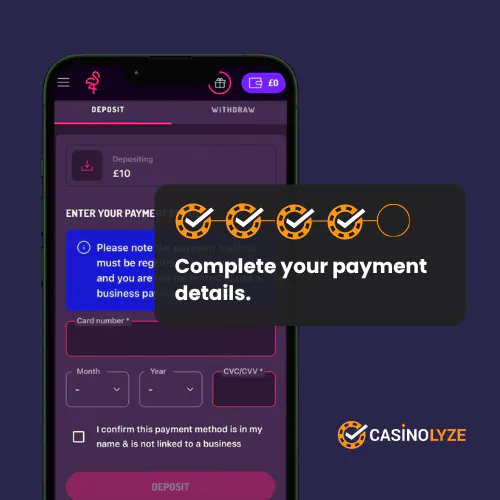 Adding debit card details at Pink Casino