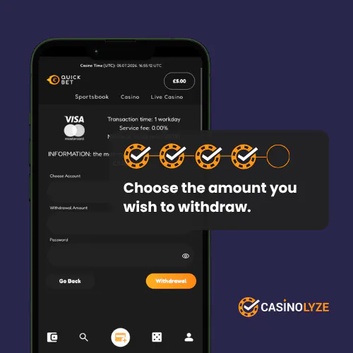 Entering the withdrawal amount at Quickbet