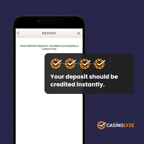Successful deposit confirmation screen at Prime Casino