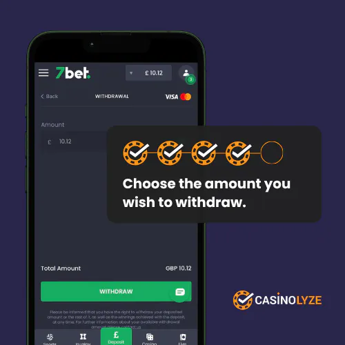 Choosing the withdrawal amount at 7bet