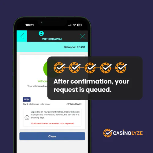 Successful Spin and Win withdrawal request confirmation 