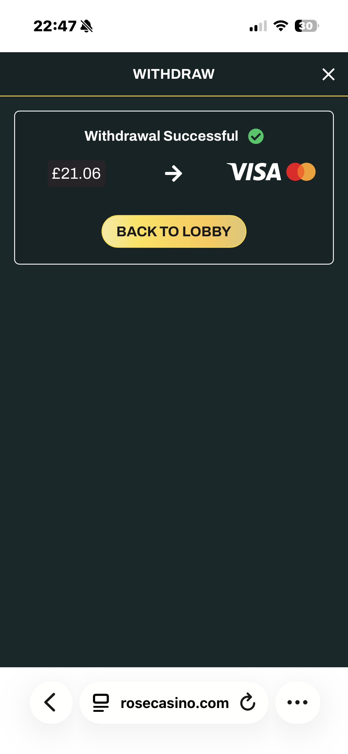Rose Casino withdrawal test request time with Visa