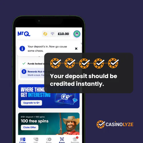 Successful deposit confirmation at MrQ