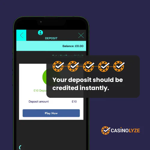Successful deposit confirmation screen at Spin and Win
