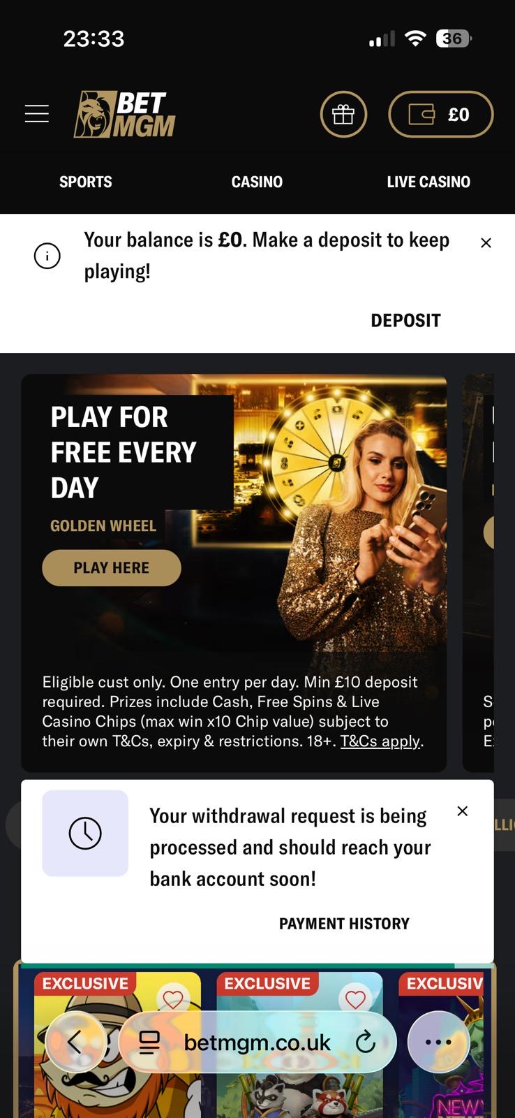 BetMGM Withdraw 1
