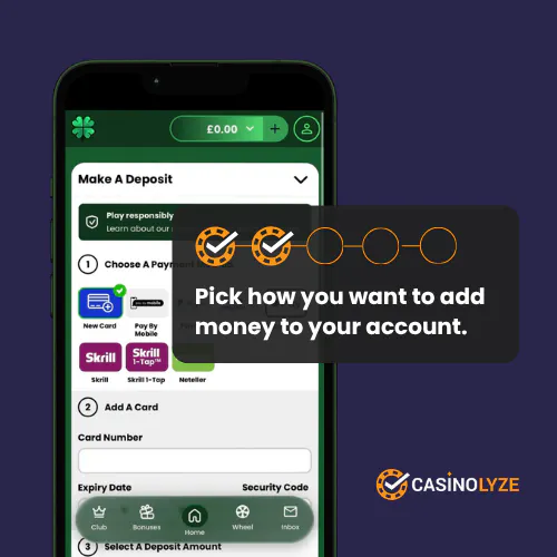 Clover Casino's deposit methods list
