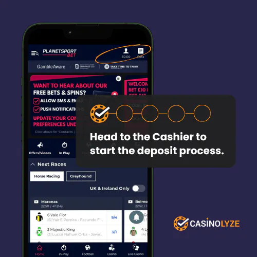 Starting the Planet Sport Bet deposit process