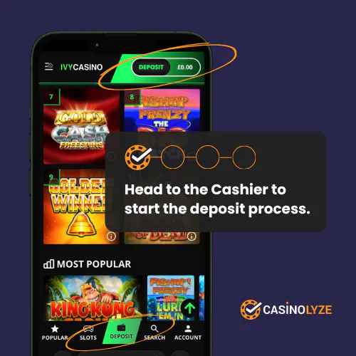 Finding the Ivy Casino deposit button