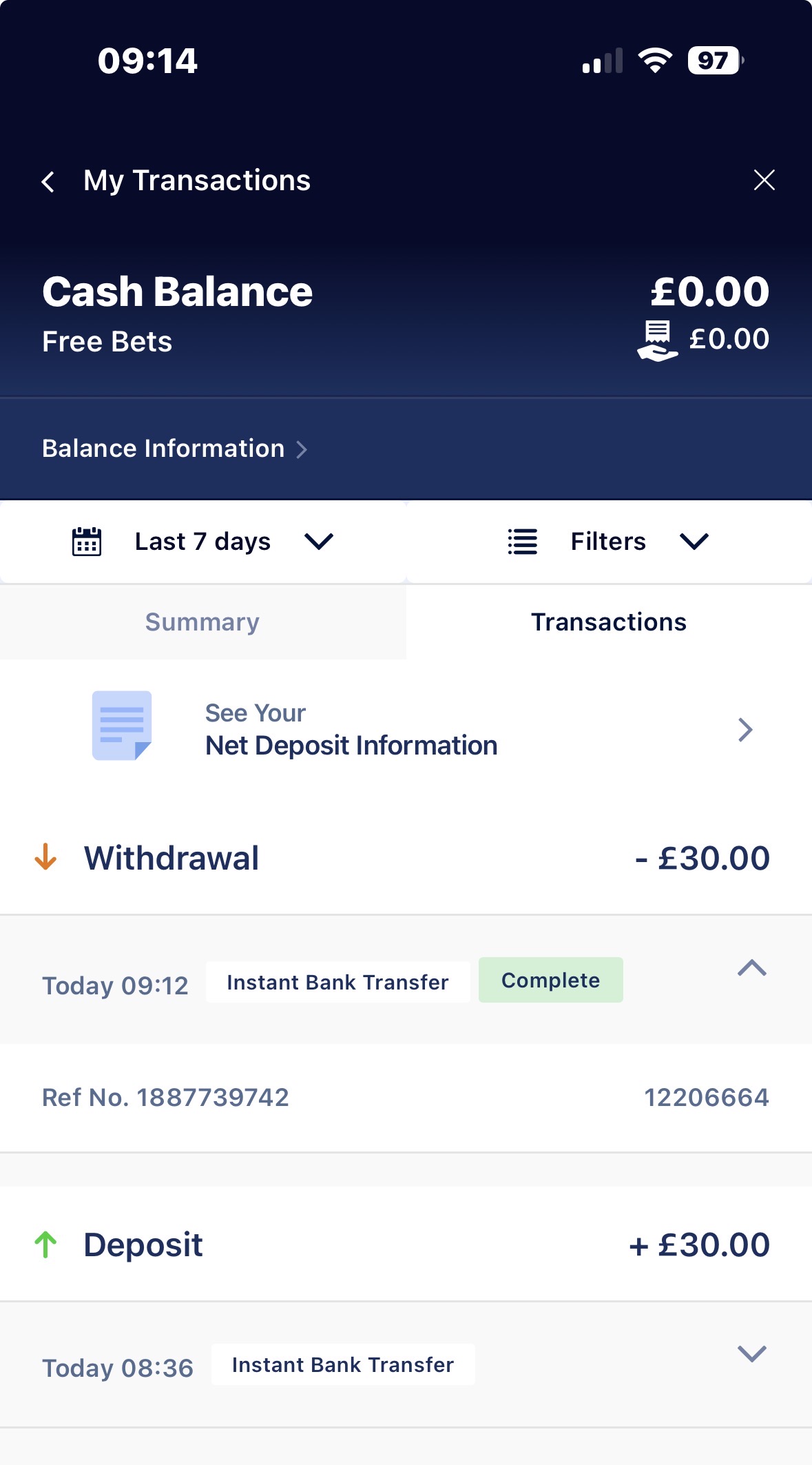 William Hill IBT withdrawal test request