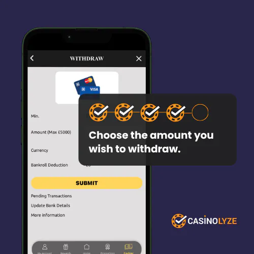 Entering the withdrawal amount at 44Aces
