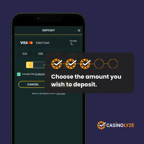 Selecting the deposit amount at Rose Casino