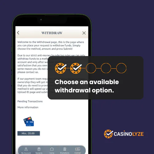 Choosing an available withdrawal method at Prime Casino