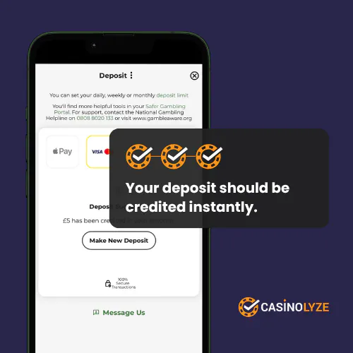 Successful talkSPORTBET deposit confirmation screen