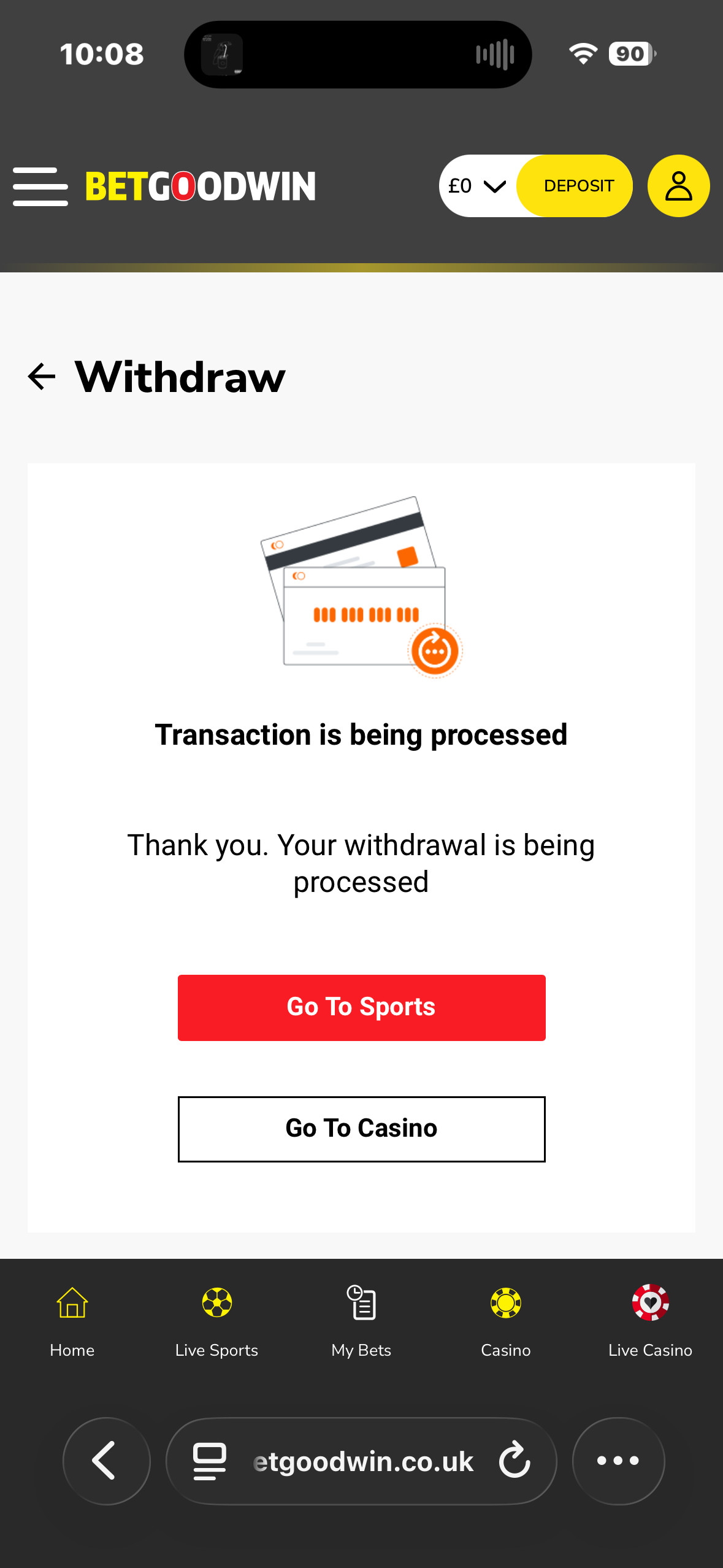 BetGoodWin Visa withdrawal test request
