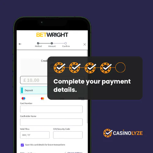 Entering the deposit details at BetWright