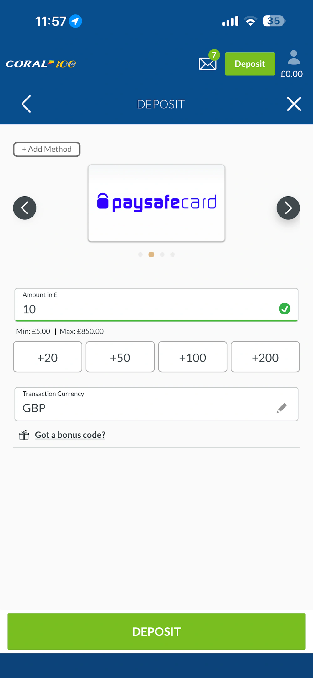 4 - Enter the amount and proceed.