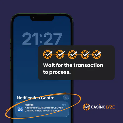 Bank notification of Clover Casino withdrawal arrival