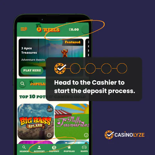 Starting the O reels deposit process