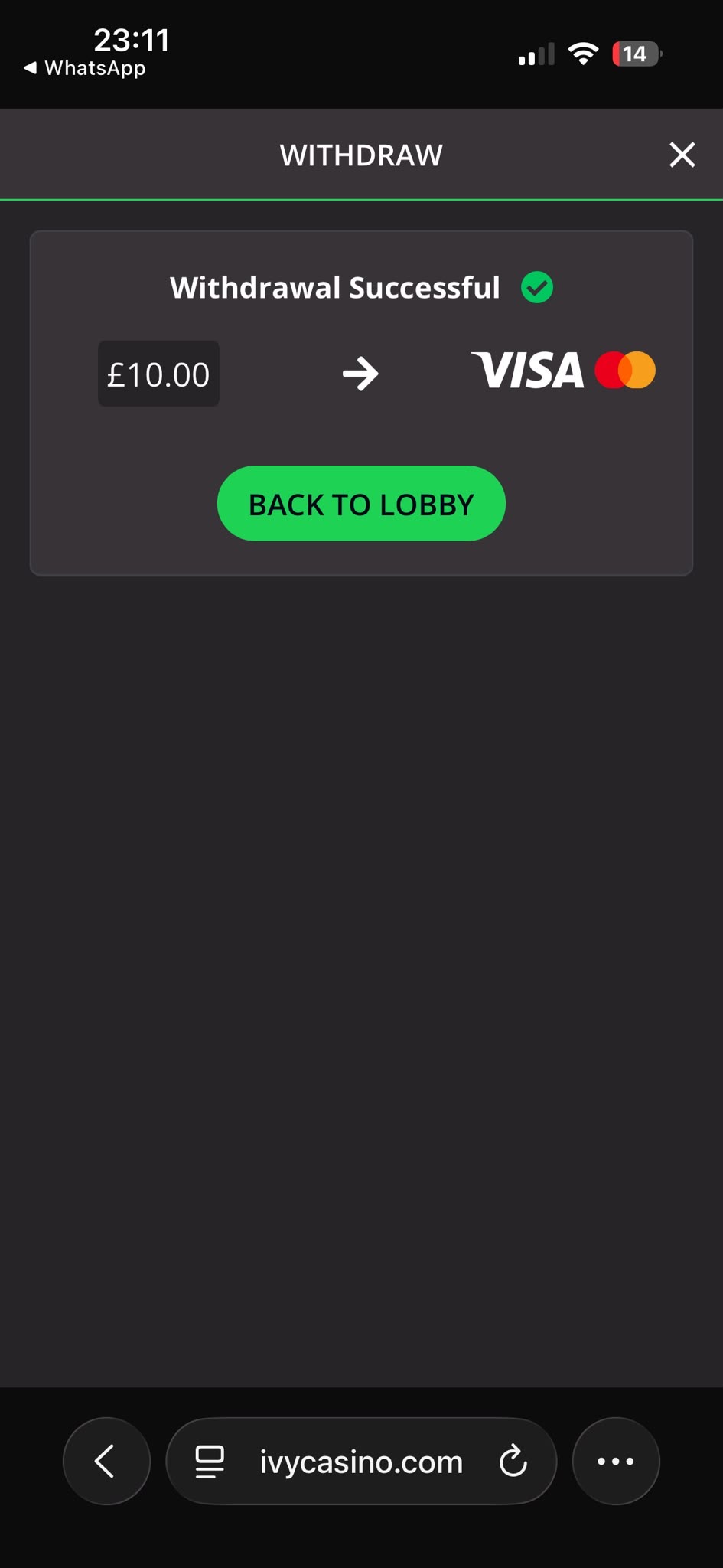 Ivy Casino Visa withdrawal test request time
