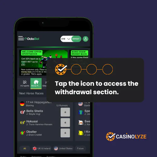 Opening the account menu and selecting “Withdrawal” at Octobet