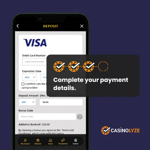 Visa deposit screen at EuroKing