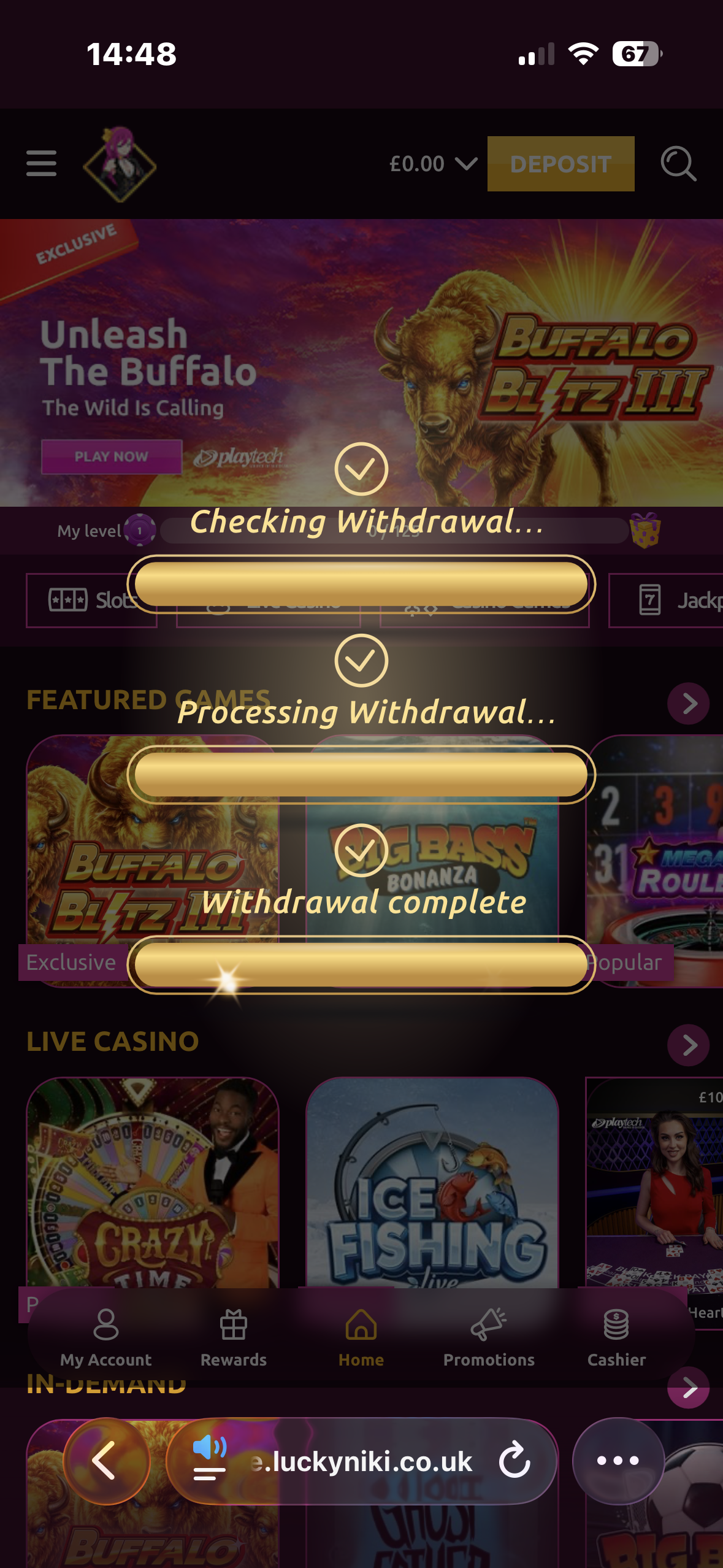 lucky niki visa withdrawal test request