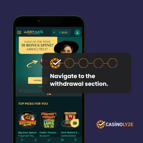 Starting the withdrawal process at Lucky Mate 
