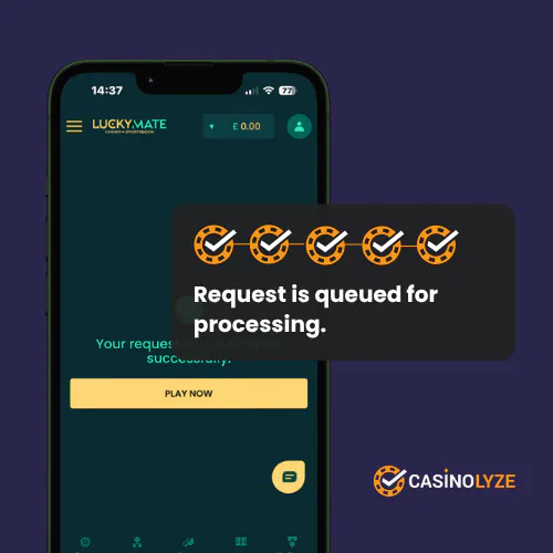 Successful withdrawal request confirmation at Lucky Mate