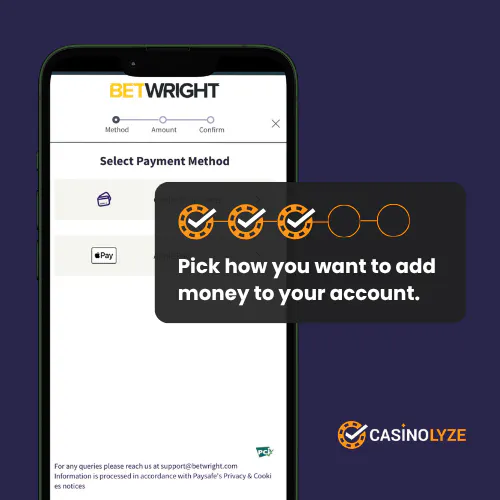 Selecting a deposit method at BetWright