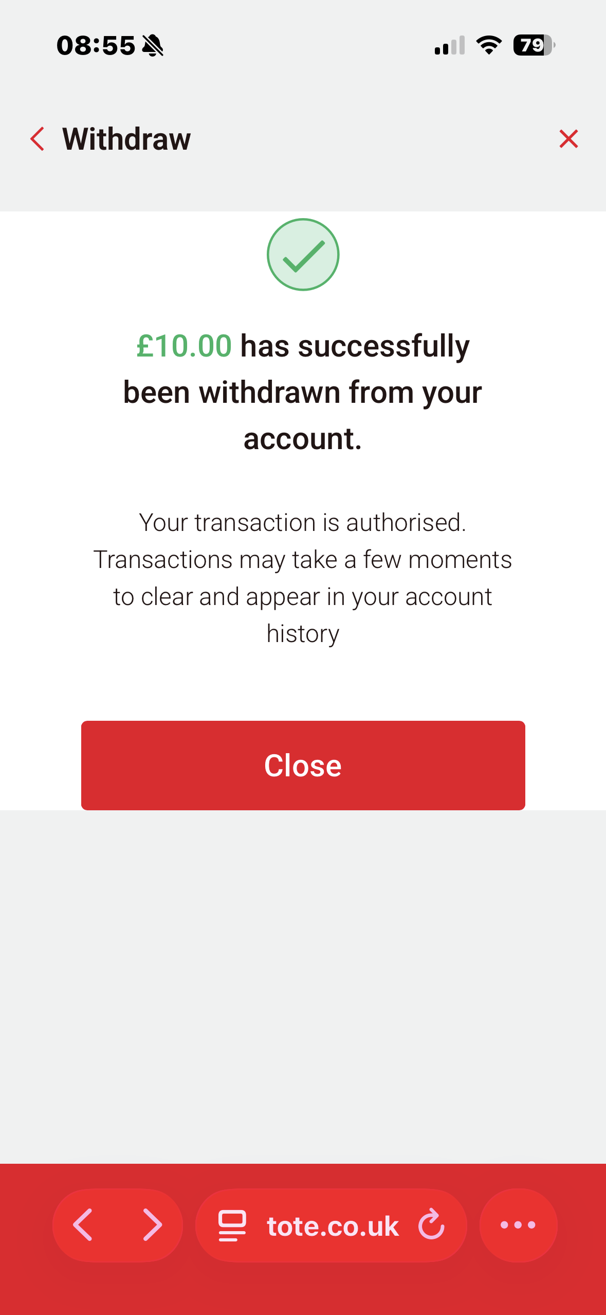 Tote Visa withdrawal time test request time
