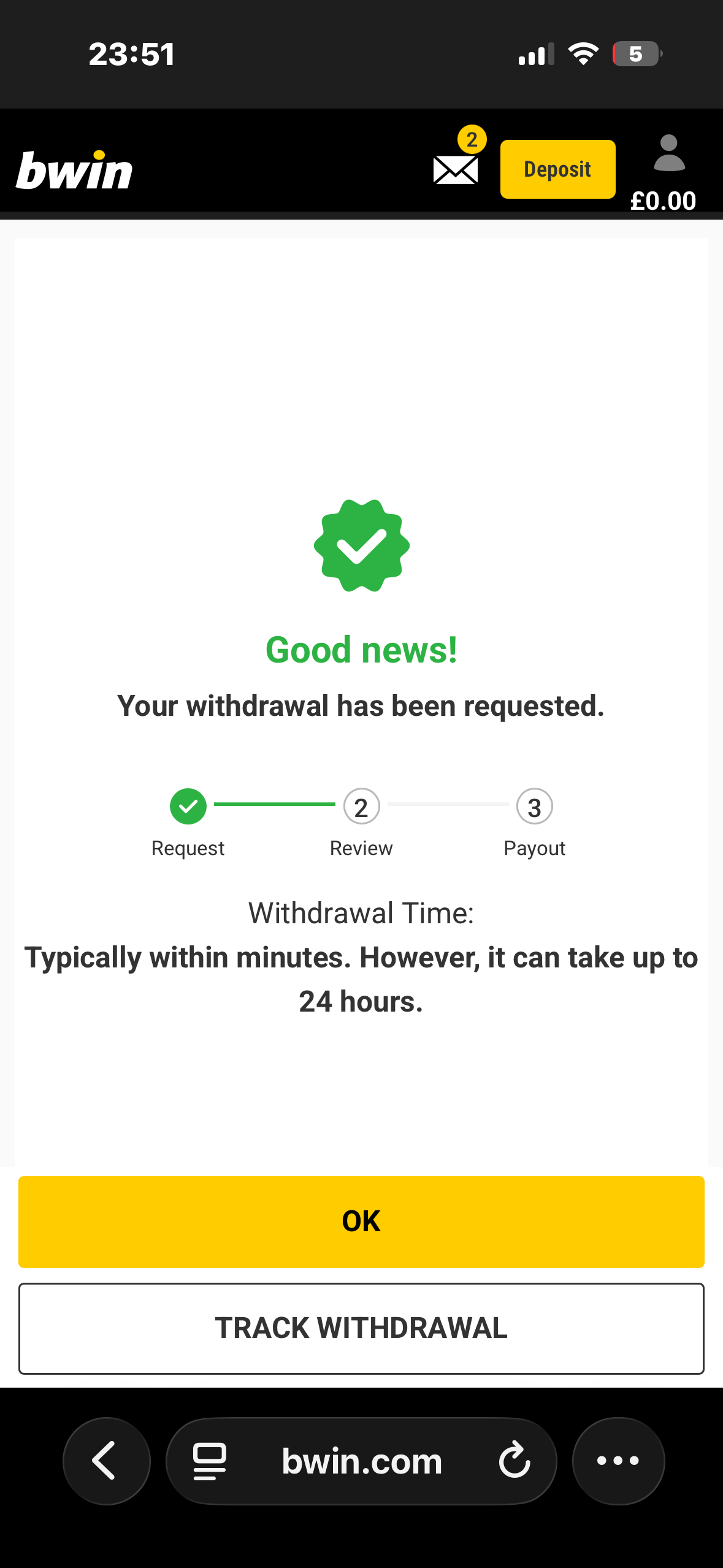 Bwin Apple Pay withdrawal test request