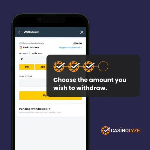 Selecting the withdrawal amount at BetWright