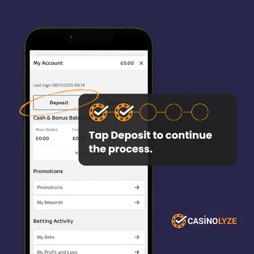 Finding the deposit button at Sky Bet