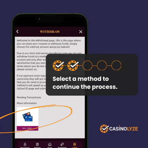 Selecting a withdrawal method at LuckyNiki