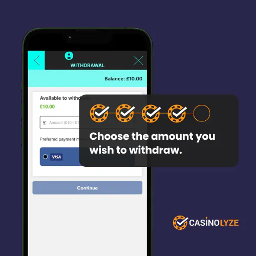 Entering the withdrawal amount at Spin and Win