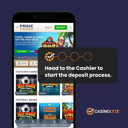 Starting the Prime Casino deposit process