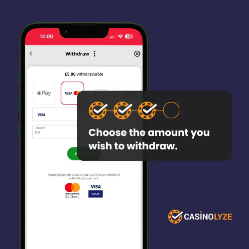 Selecting the withdrawal amount at Heart Bingo