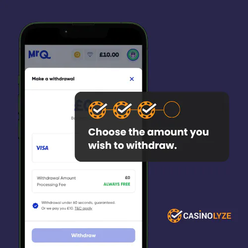 Entering the withdrawal amount at MrQ