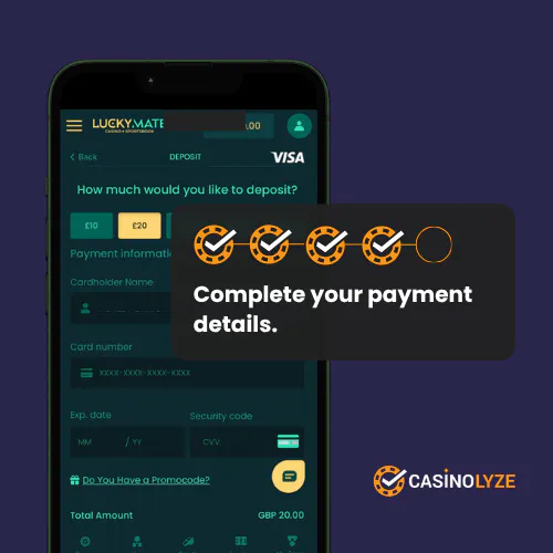 Completing the deposit details at Lucky Mate