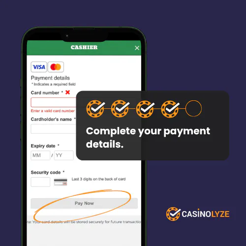 Filling out deposit method details at O'Reels Casino